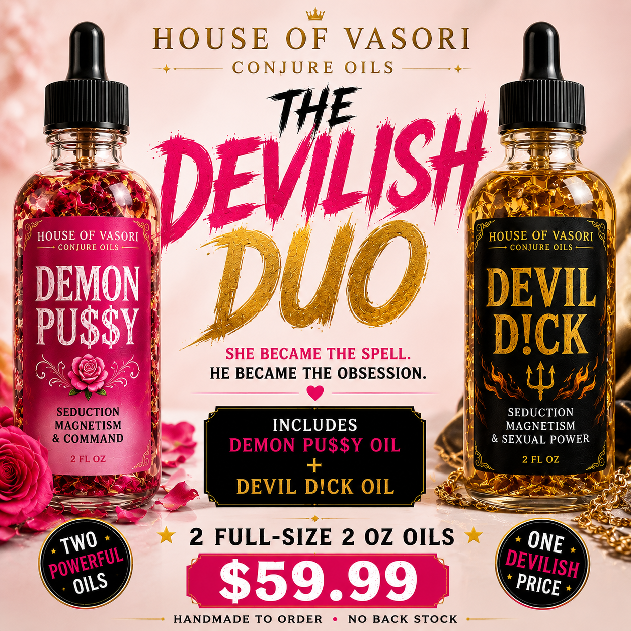 THE DEVILISH DUO — DEMON PU$$Y + DEVIL D!CK CONJURE OIL BUNDLE